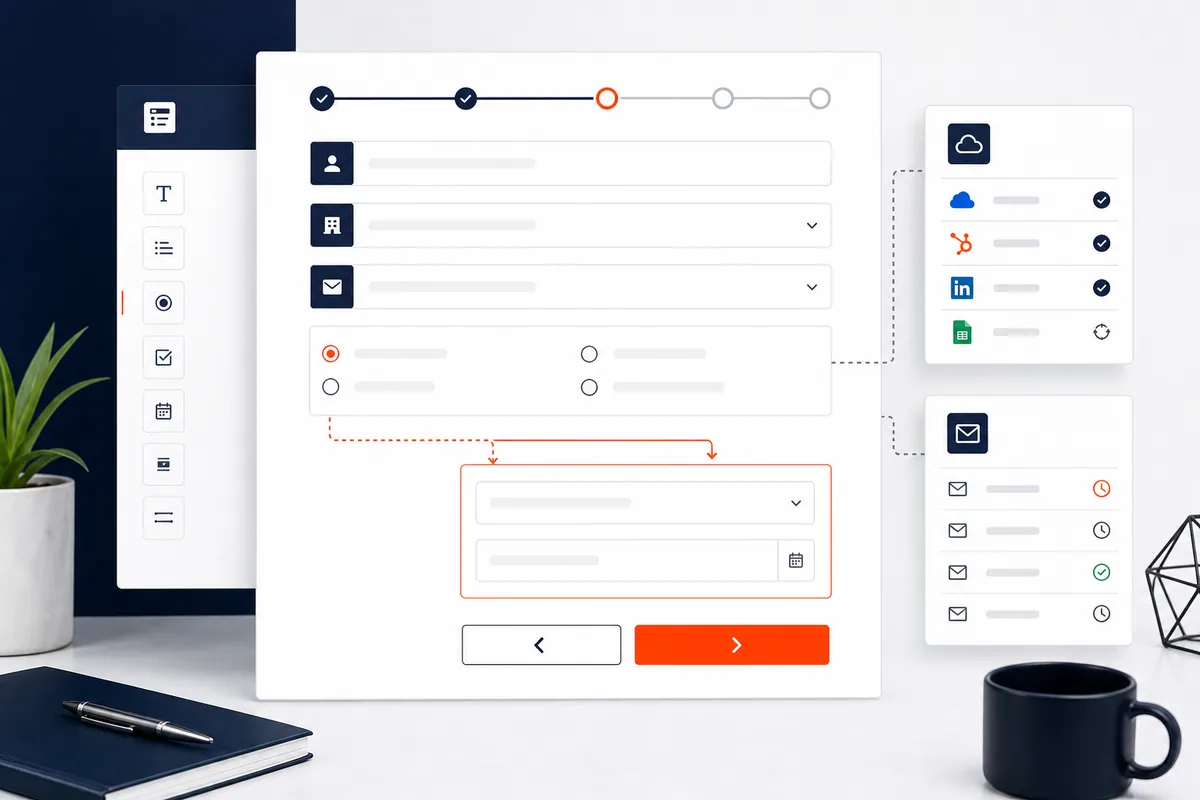 Multi-step form interface connected to CRM and follow-up workflows